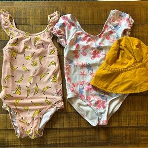 Hanna Andersson Pink and White One Piece Set with Yellow Hat